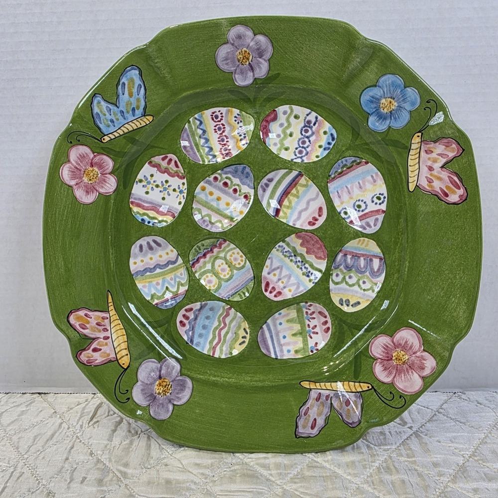 Gates Ware By Laurie Gates 12" Deviled Egg Platter Floral Butterflies Easter
